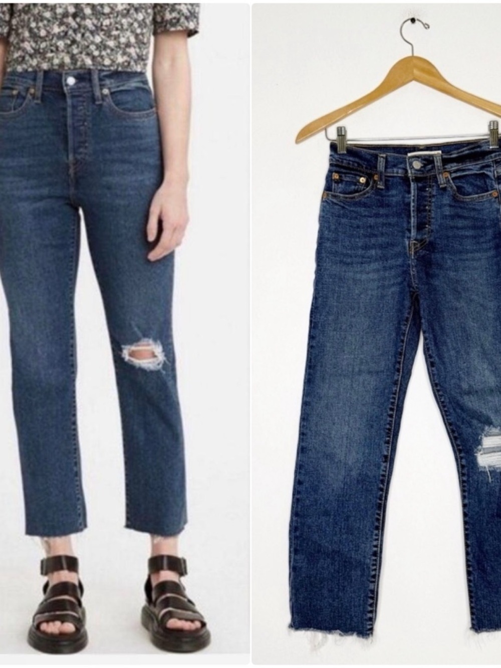Levi’s Wedgie Straight Jeans Size 25 / 0 Distressed Button Fly Raw Hem Distress